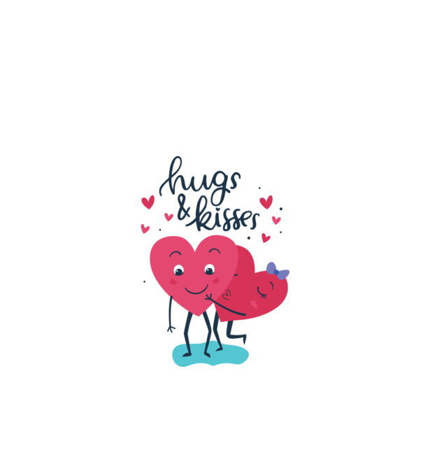 Hugs and Kisses cuki póló Valentin napra minta fehér pólón