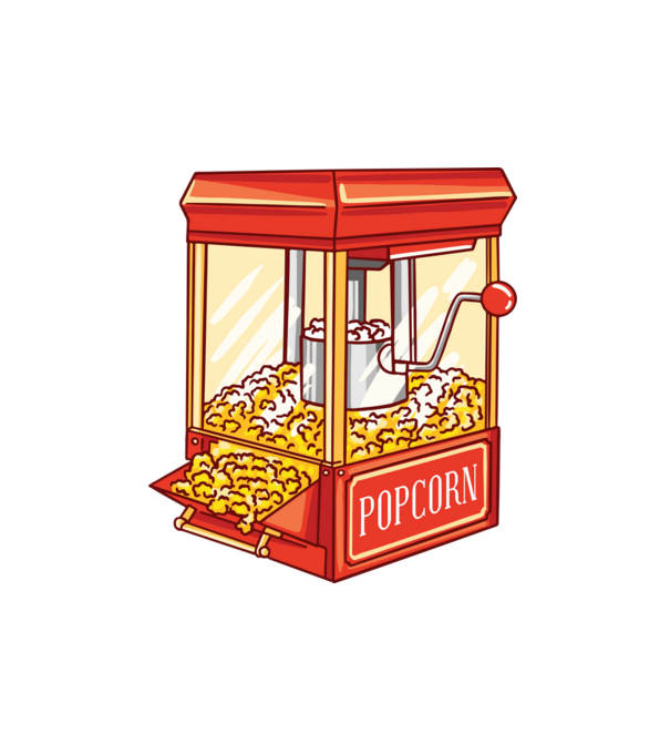 Popcorn gép minta fehér pólón