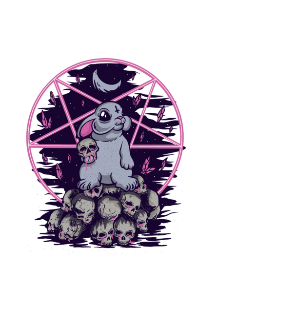 Pentagram nyuszi minta fekete pólón