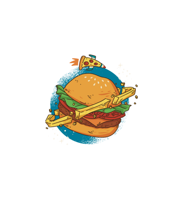 Hamburger bolygó minta fehér pólón
