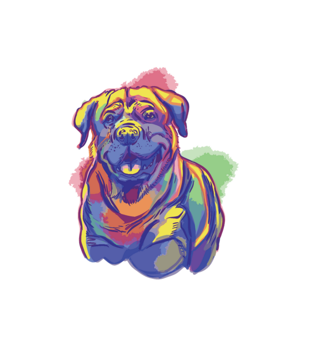 Színes Rottweiler minta fehér pólón