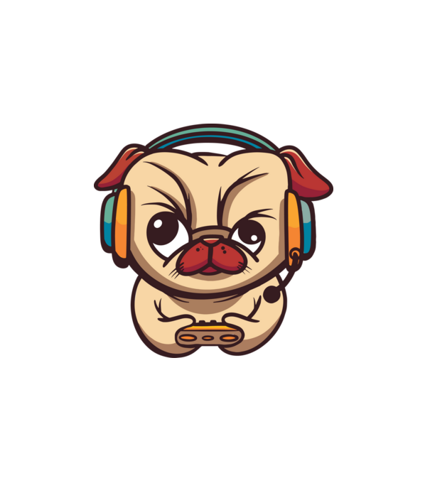 Gamer mopsz minta fehér pólón