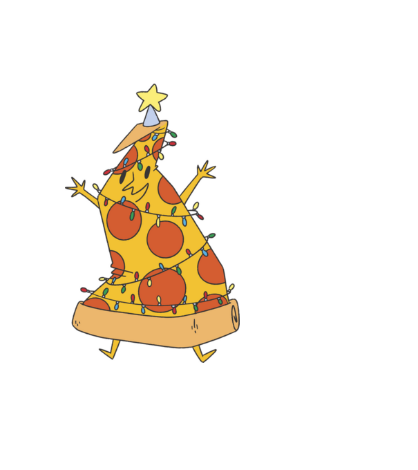 Pizza Karácsonyfa minta sötétkék pólón
