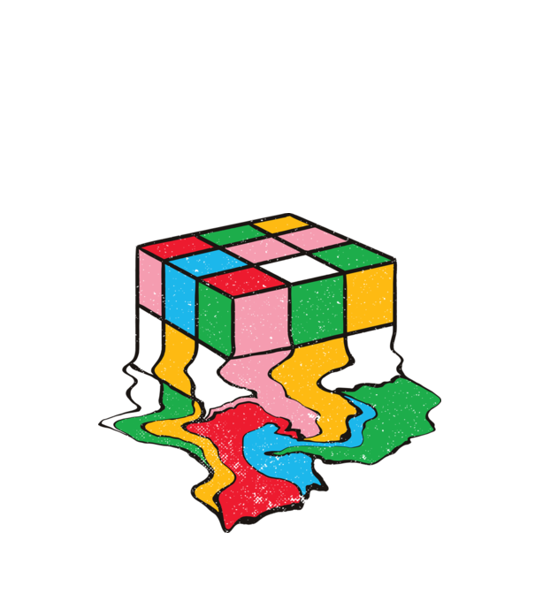 Olvadó Rubik kocka minta fekete pólón