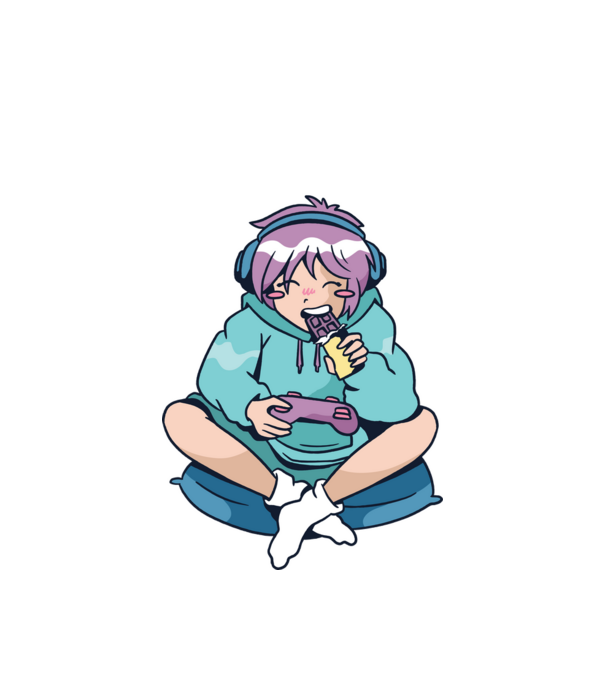 Anime Gamer Lány Csokival minta fehér pólón