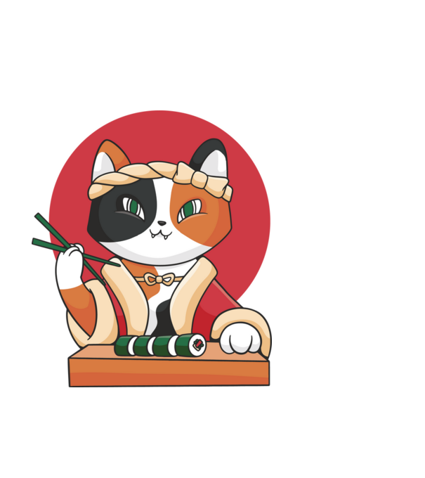 Calico Sushi Macska minta fehér pólón