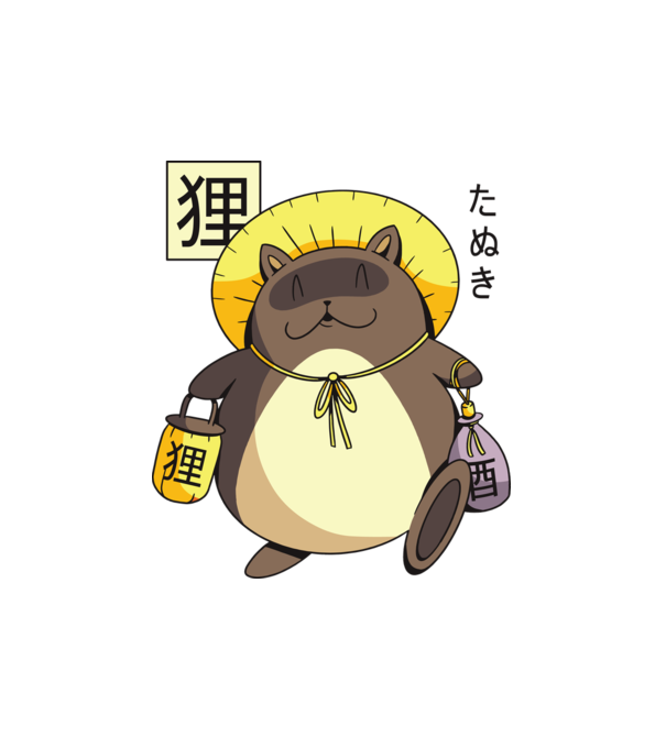 Tanuki Yokai minta fehér pólón