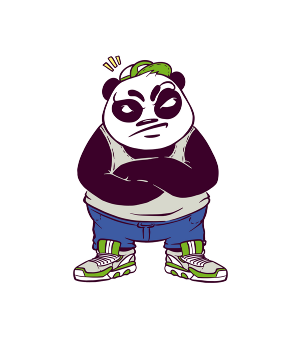 Dühös panda fiú minta fehér pólón