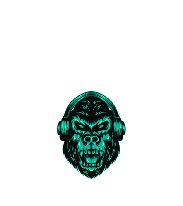 Gorilla fejhallgató minta fekete pólón