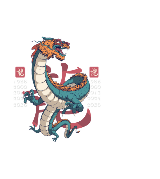 Chenise Zodiac Dragon minta fehér pólón