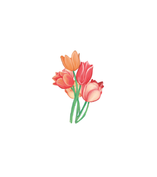 Festett tulipánok minta fehér pólón