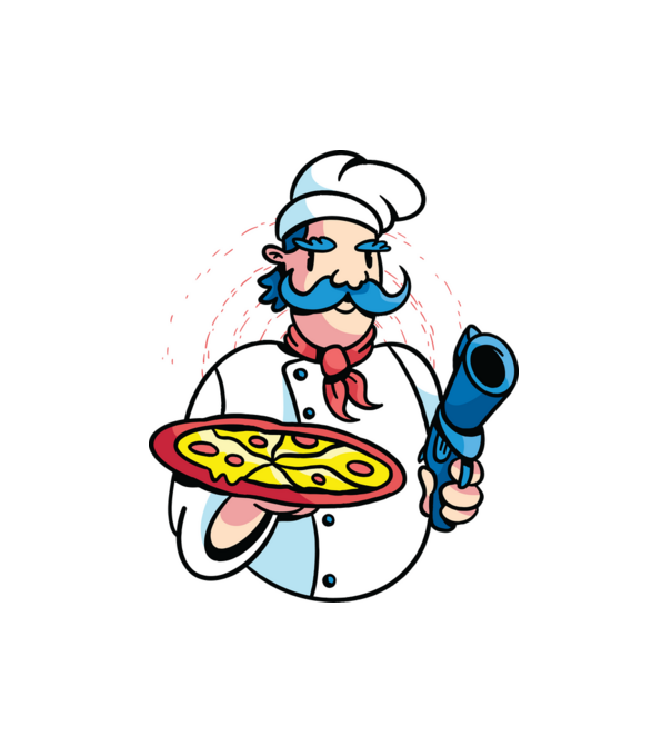 Veszélyes pizza minta fehér pólón