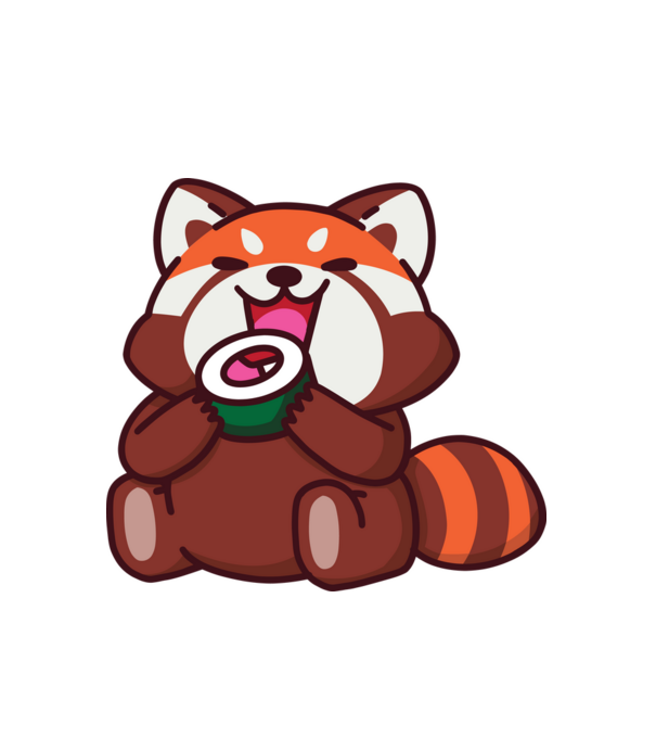 Vörös panda sushival minta fehér pólón