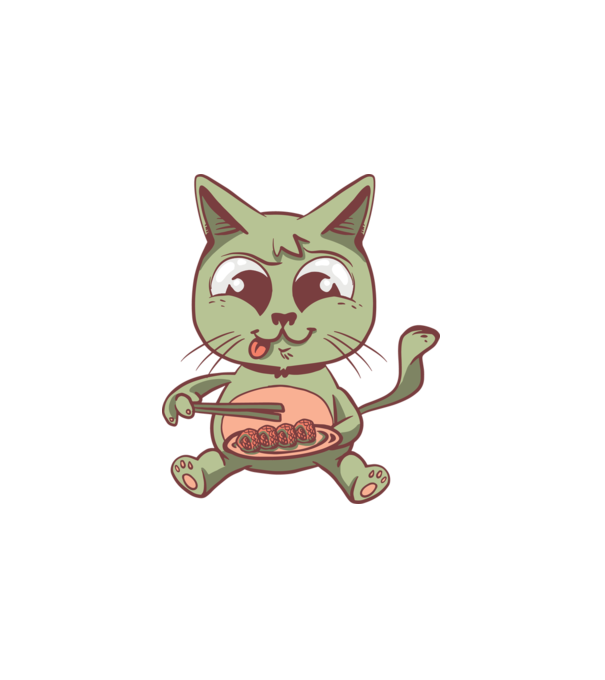 Cica Sushi minta fehér pólón