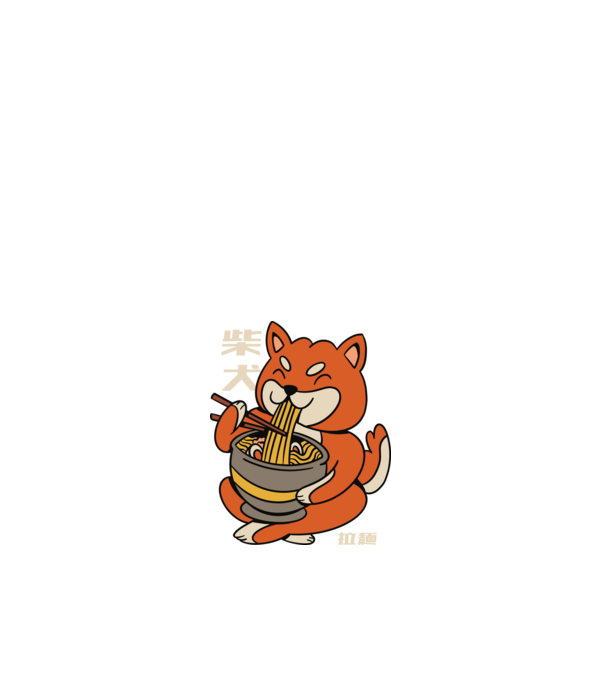 Shiba ramennel minta fehér pólón