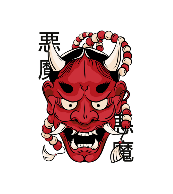 Hannya Démon Maszk minta fehér pólón