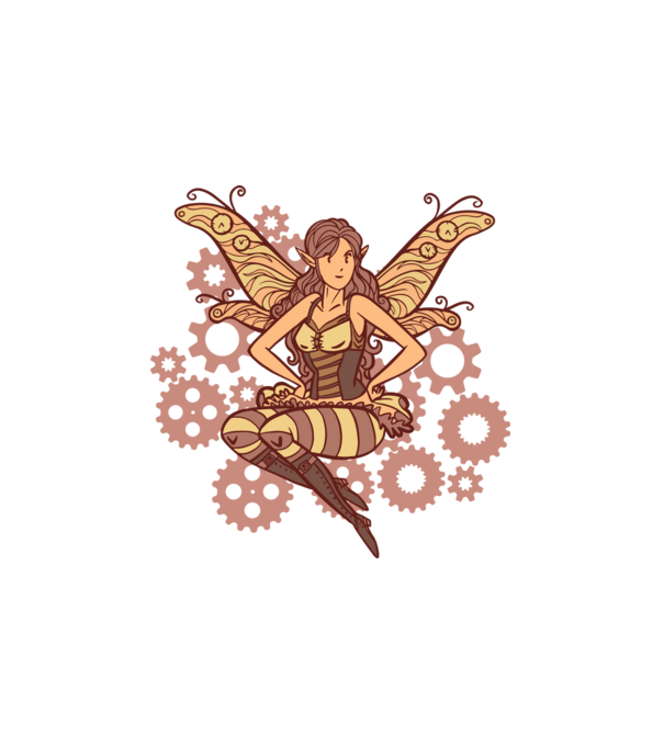 Steampunk tündér minta fehér pólón
