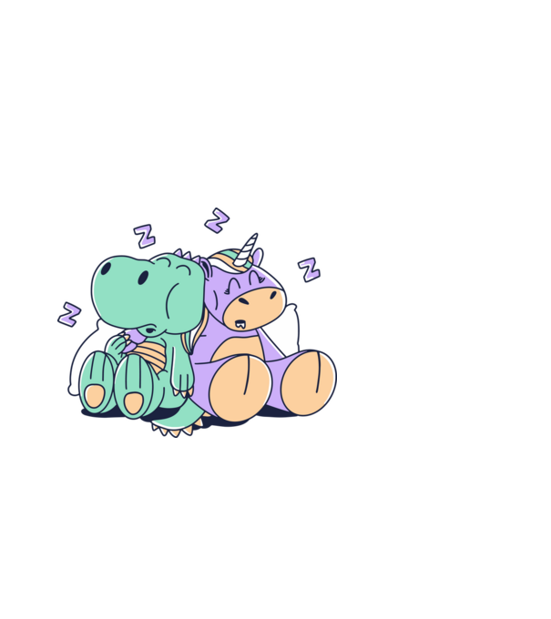 Alvó Unikornis és T-rex minta fekete pólón