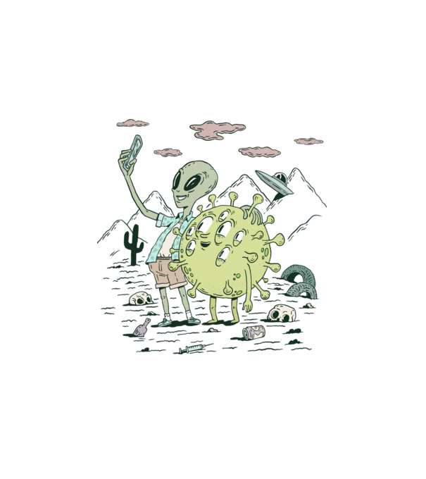 Postapocalyptic ufo minta fehér pólón