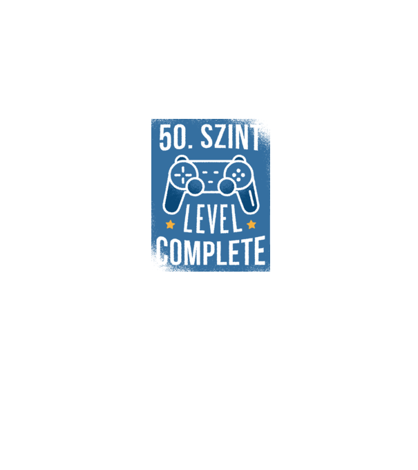 50. szint level completed minta farmerkék pólón