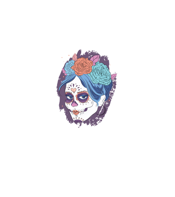 Dia de Los Muertos - Koponya virágokkal minta lila pólón