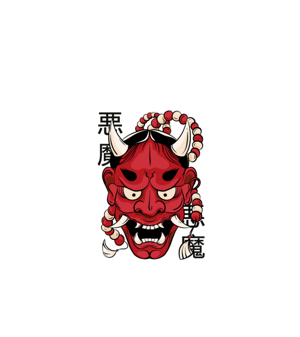 Hannya Démon Maszk minta fehér pólón