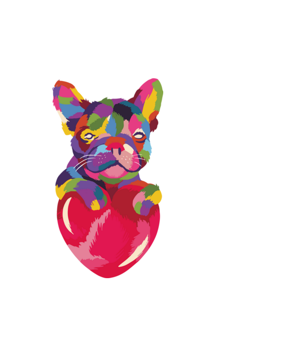 Színes Bulldog minta fehér pólón