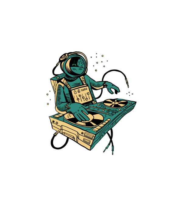 Űrhajós dj minta fehér pólón