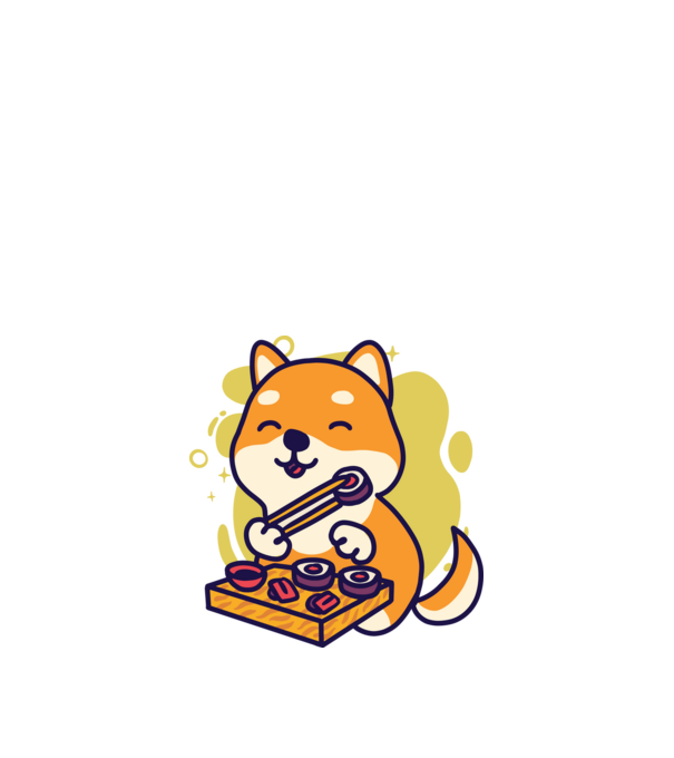 Shiba inu Sushival minta fehér pólón