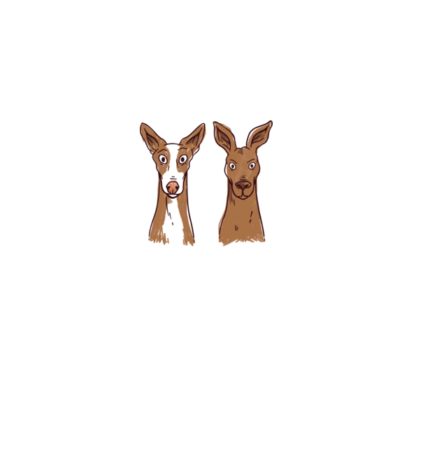 Podenco kutya és kenguru minta fehér pólón