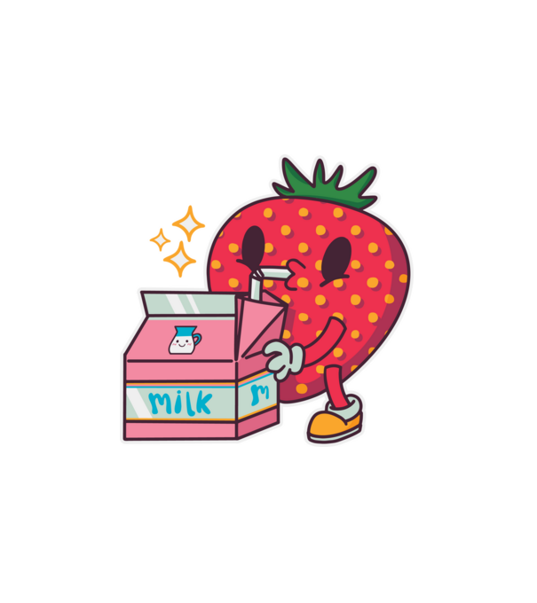 Strawberry Drinking Milk minta fehér pólón