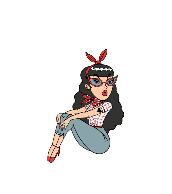 Rockabilly lány minta fehér pólón