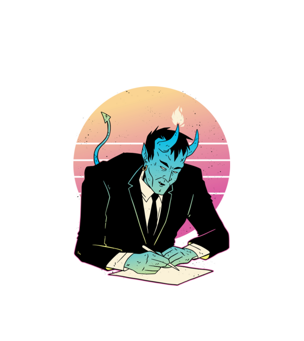 Devil vaporwave minta fehér pólón