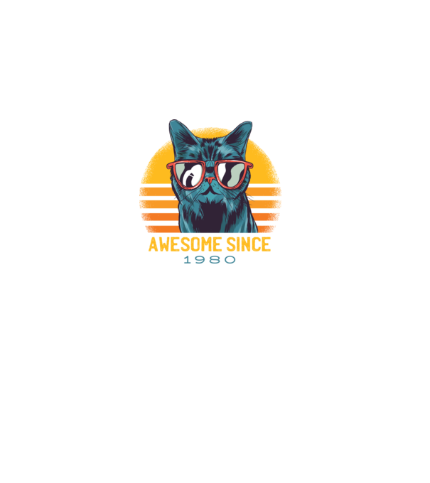 Awesome since 1980 Cat Cicás póló minta fekete pólón