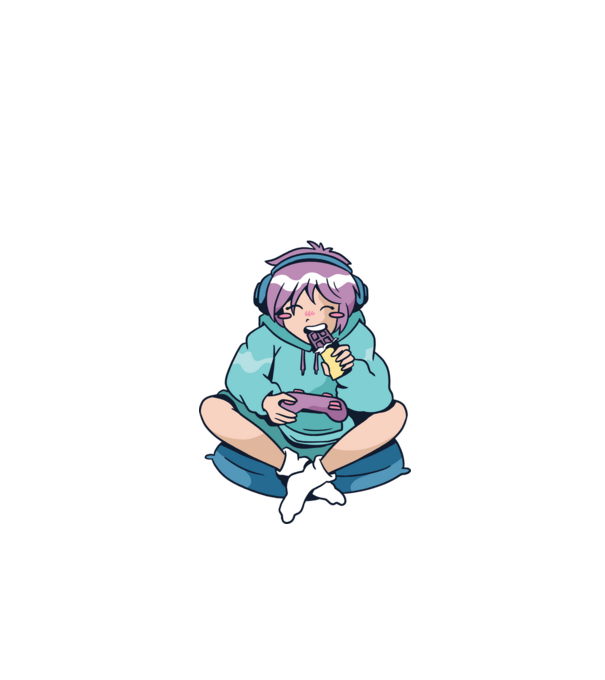Anime Gamer Lány Csokival minta fekete pólón