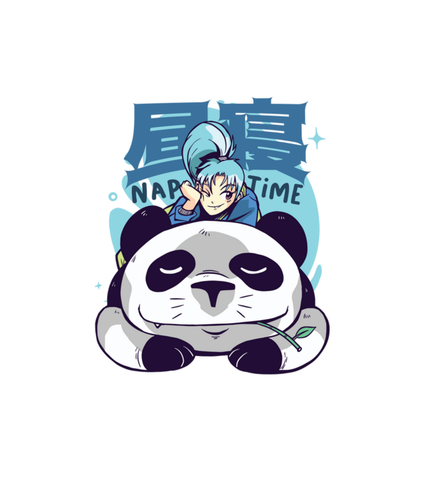 Lustálkodós Anime Panda minta fehér pólón