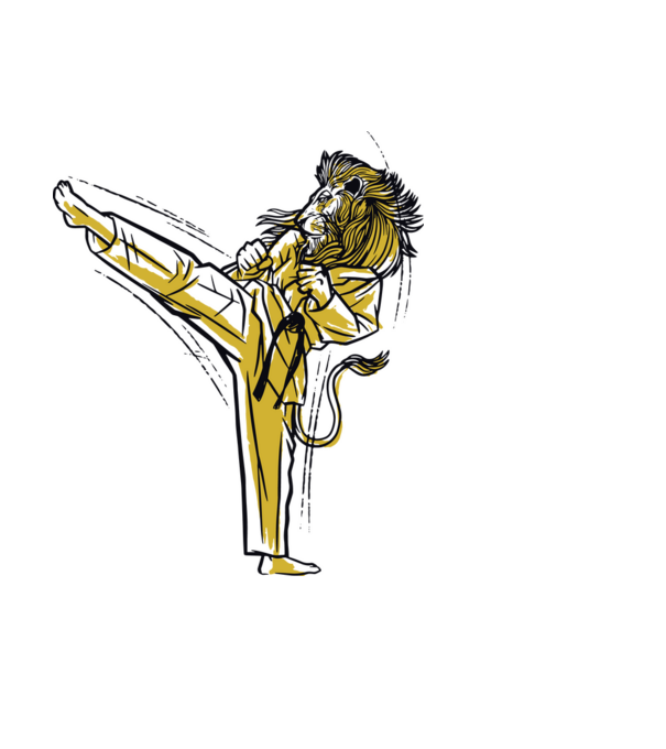 Karate oroszlán minta fekete pólón
