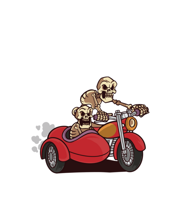 Motoros csontvázak minta fehér pólón
