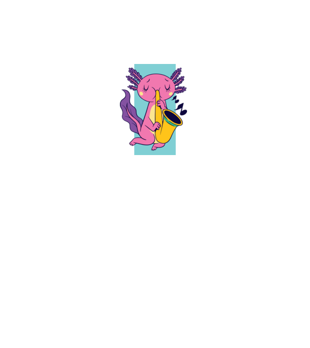 Szaxofonozó axolotl  minta fekete pólón