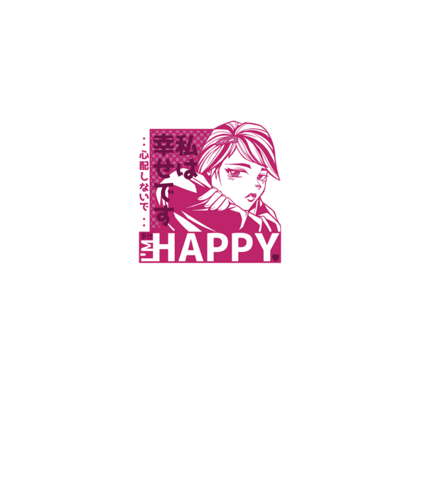 I'm happy antiszociális Anime Lány minta sötétkék pólón
