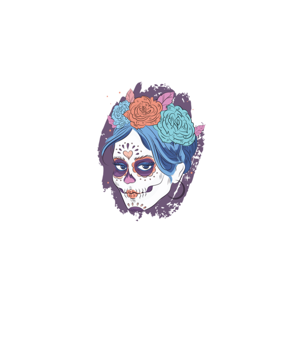 Dia de Los Muertos - Koponya virágokkal minta sötétkék pólón