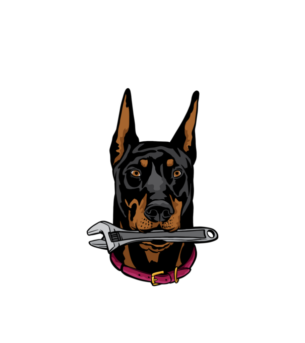 Szerelő doberman minta fehér pólón