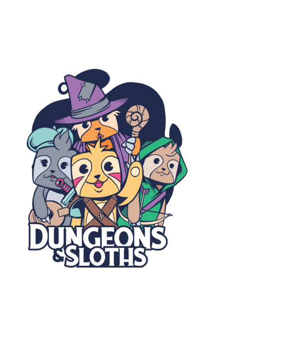Sloths Dungeons minta fehér pólón
