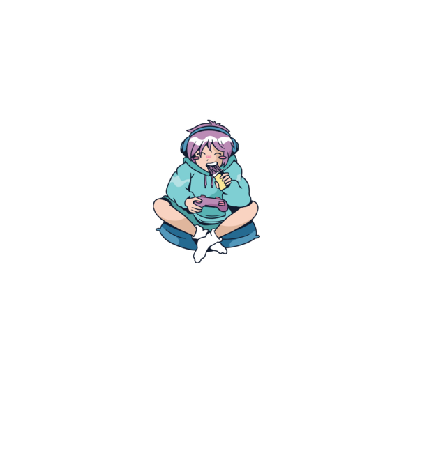 Anime Gamer Lány Csokival minta sötétkék pólón