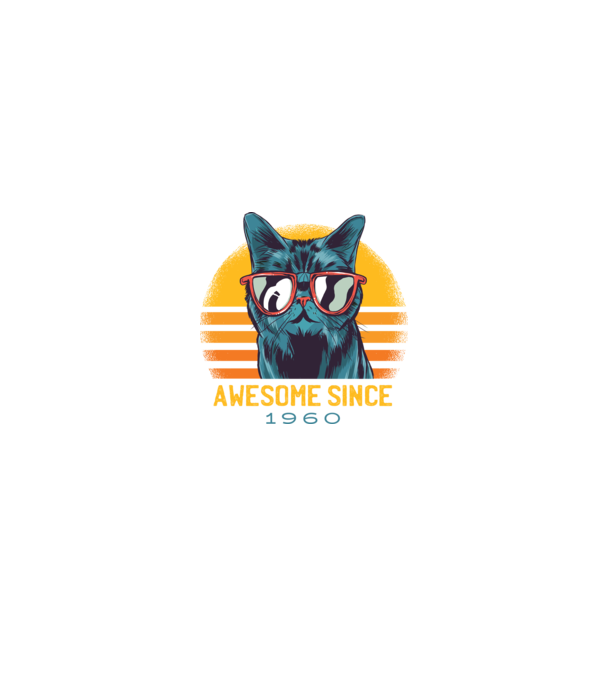 Awesome since 1960 Cat Cicás póló minta fekete pólón