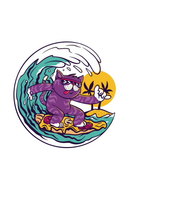 Surfing Pizza Cat minta fehér pólón