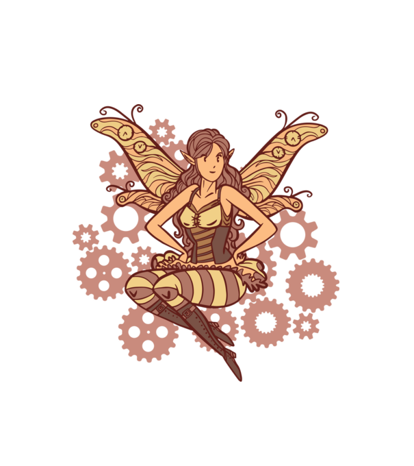 Steampunk tündér minta fehér pólón