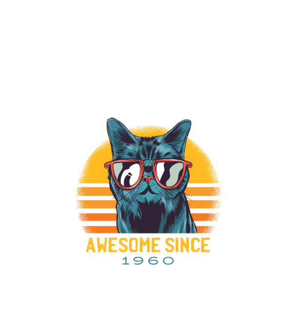 Awesome since 1960 Cat Cicás póló minta fekete pólón