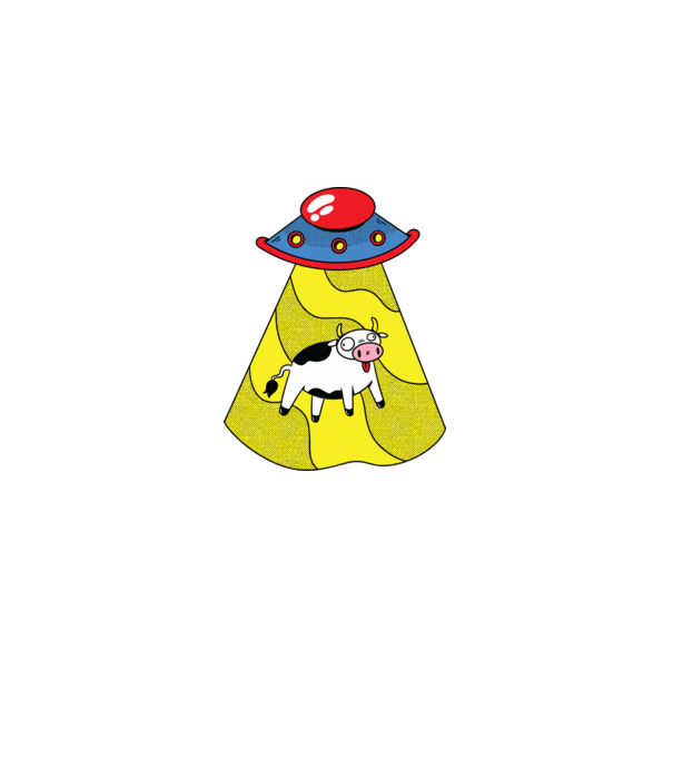 Ufo és tehén minta fekete pólón