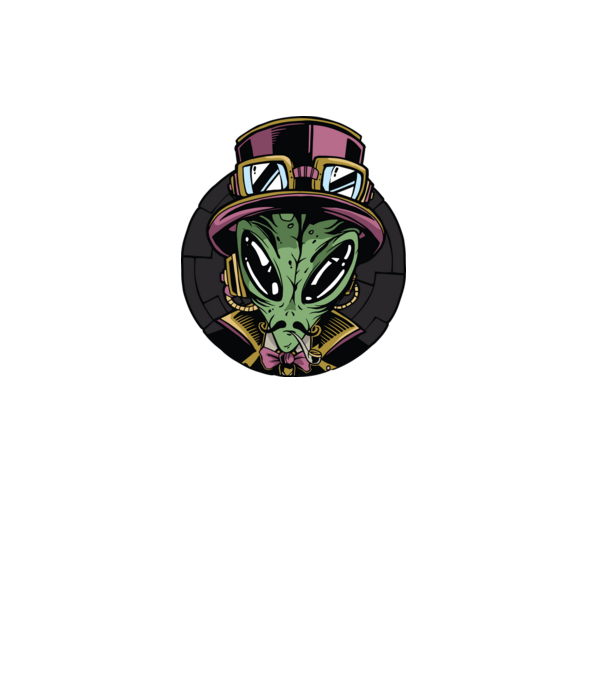 Steampunk földönkívüli minta fehér pólón